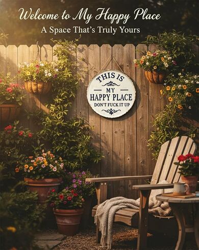 Happy Place - لافتة معدنية عتيقة، "This Is My Happy Place Don't Fuck It Up"، ديكور للحديقة، لافتة ترحيب معدنية مضحكة (12 بوصة) in Kuwait