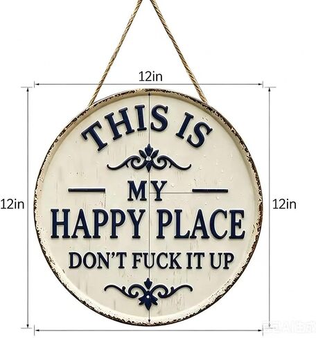 Happy Place - لافتة معدنية عتيقة، "This Is My Happy Place Don't Fuck It Up"، ديكور للحديقة، لافتة ترحيب معدنية مضحكة (12 بوصة) in Kuwait