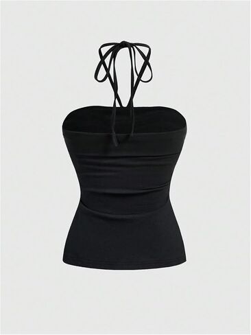BEAUDRM Women's Rivet Studded Halter Tops Punk Tie Open Back Sleeveless Going Out Crop Top Party Rave Date Night Clubwear in Kuwait