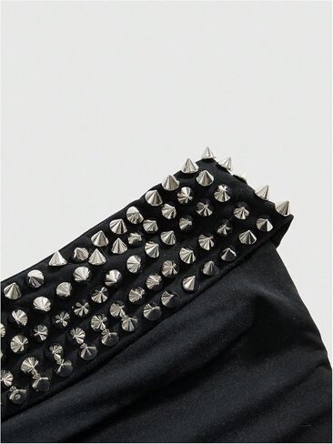 BEAUDRM Women's Rivet Studded Halter Tops Punk Tie Open Back Sleeveless Going Out Crop Top Party Rave Date Night Clubwear in Kuwait