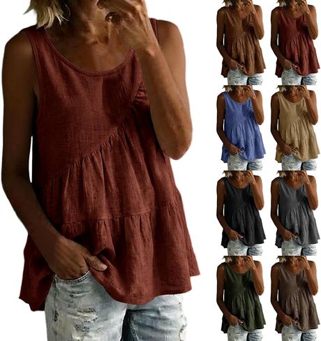 Summer Shirts for Women 2026 Comfy Pleated Casual Baggy Tank Tops Summer Trendy Fashion Boho Blouses Resort Wear in Saudi Arabia
