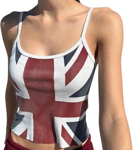 Women's Union Jack Print Camisole Summer Sleeveless Spaghetti Strap Backless Slim Fit Cami Tops 4th of July Tops in Kuwait