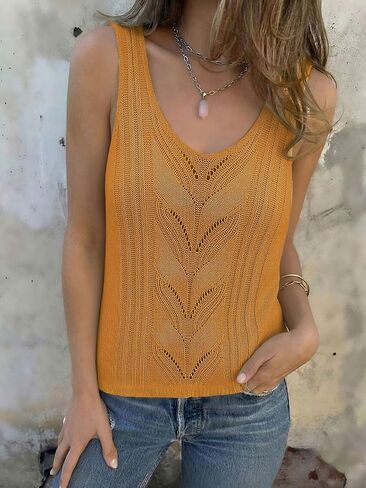 Womens Summer V Neck Tops Knitted Sleeveless Tank Top Cable Knit Sweater Vest Casual Solid Tee Shirts in Kuwait