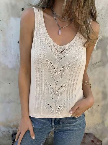 Womens Summer V Neck Tops Knitted Sleeveless Tank Top Cable Knit Sweater Vest Casual Solid Tee Shirts in Kuwait