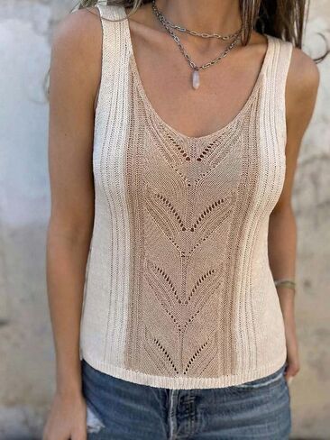Womens Summer V Neck Tops Knitted Sleeveless Tank Top Cable Knit Sweater Vest Casual Solid Tee Shirts in Kuwait