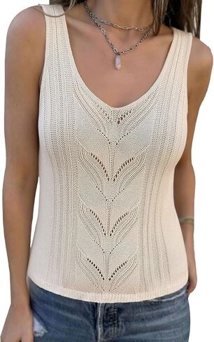 Womens Summer V Neck Tops Knitted Sleeveless Tank Top Cable Knit Sweater Vest Casual Solid Tee Shirts in Kuwait