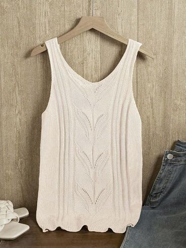 Womens Summer V Neck Tops Knitted Sleeveless Tank Top Cable Knit Sweater Vest Casual Solid Tee Shirts in Kuwait