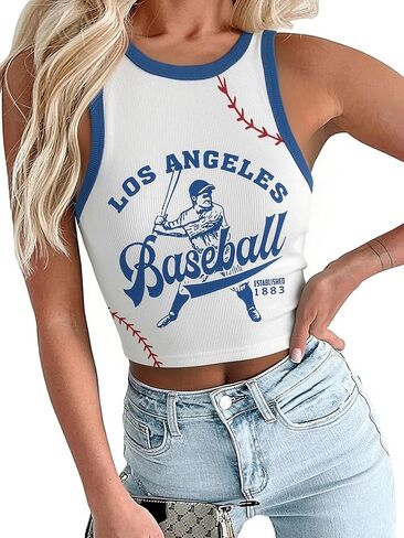 BANGELY Baseball Tank Top Women Baseball Fans Knit Shirts Cute Y2K Graphic Tank Casual Workout Summer Sleeveless Vest Top in Saudi Arabia