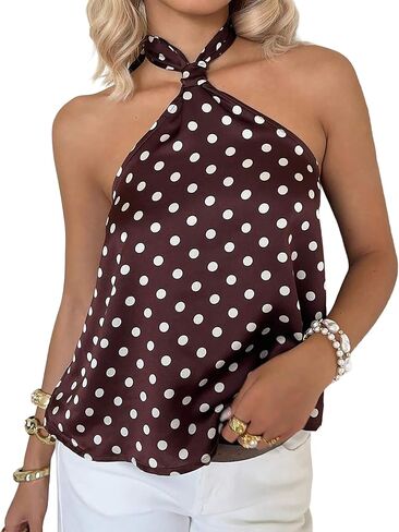 Women’s Polka Dot Halter Top Backless Tie Back Bow Sleeveless Tank Top Loose Fit Y2k Vintage Summer Cute Blouse in Saudi Arabia