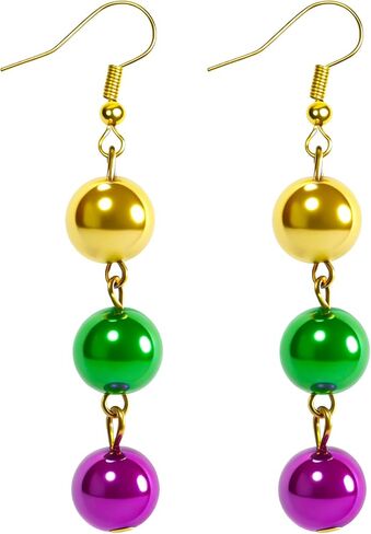 Mardi Gras Beaded Earrings for Women Mardi Gras Beads Dangle Purple Gold Green Beaded Drop Earrings Mask Carnival Costume Jewelry Accessories in Saudi Arabia
