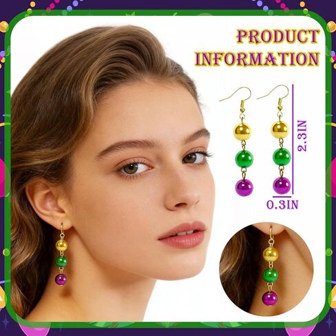 Mardi Gras Beaded Earrings for Women Mardi Gras Beads Dangle Purple Gold Green Beaded Drop Earrings Mask Carnival Costume Jewelry Accessories in Saudi Arabia