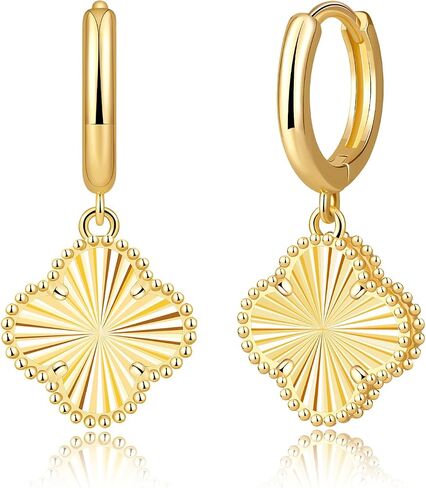 14K Gold Plated Clover Earrings for Women Trendy Four Leaf Clover Earring Lucky Flower Dangle Hoops for Women Hypoallergenic Lightweight Statement Jewelry for Women in Saudi Arabia