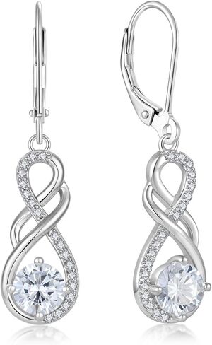 Gemstone Infinity Earrings for Women, S925 Sterling Silver Round cut Zircon Dangle Earring Birthstone Jewelry Gift for Her in Saudi Arabia