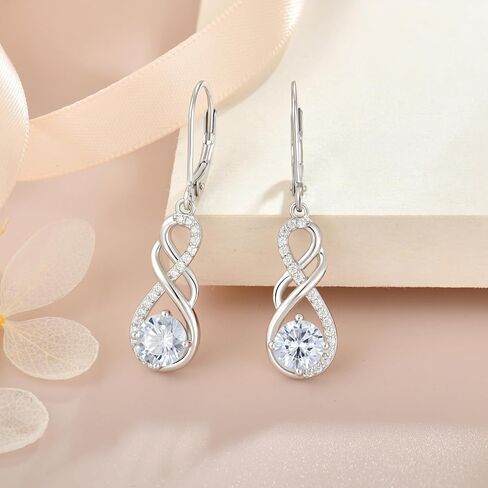 Gemstone Infinity Earrings for Women, S925 Sterling Silver Round cut Zircon Dangle Earring Birthstone Jewelry Gift for Her in Saudi Arabia