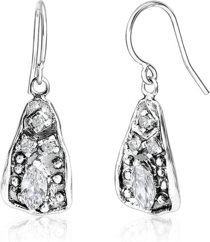 925 Sterling Silver Dangle Earrings for Women - Triangle Shield with Cubic Zirconia Vintage Design - Hypoallergenic, Lead & Nickel Free - Artisan Handcrafted Statement Earrings by Jean Rachel Jewelry in Saudi Arabia