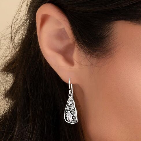 925 Sterling Silver Dangle Earrings for Women - Triangle Shield with Cubic Zirconia Vintage Design - Hypoallergenic, Lead & Nickel Free - Artisan Handcrafted Statement Earrings by Jean Rachel Jewelry in Saudi Arabia