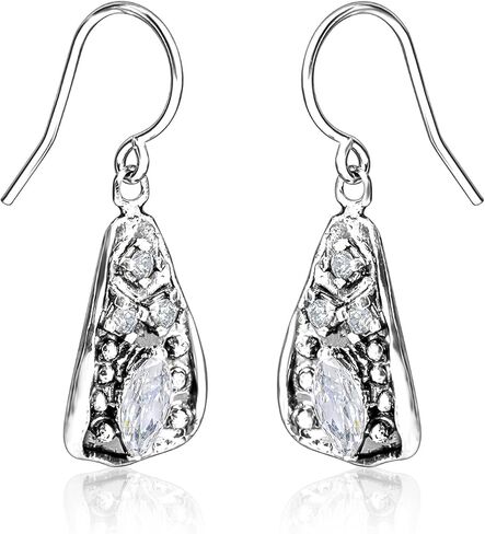 925 Sterling Silver Dangle Earrings for Women - Triangle Shield with Cubic Zirconia Vintage Design - Hypoallergenic, Lead & Nickel Free - Artisan Handcrafted Statement Earrings by Jean Rachel Jewelry in Saudi Arabia