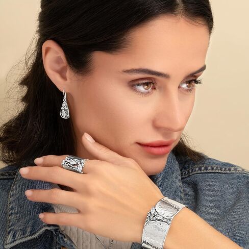 925 Sterling Silver Dangle Earrings for Women - Triangle Shield with Cubic Zirconia Vintage Design - Hypoallergenic, Lead & Nickel Free - Artisan Handcrafted Statement Earrings by Jean Rachel Jewelry in Saudi Arabia