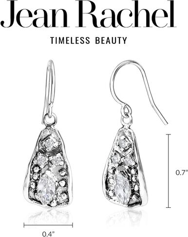 925 Sterling Silver Dangle Earrings for Women - Triangle Shield with Cubic Zirconia Vintage Design - Hypoallergenic, Lead & Nickel Free - Artisan Handcrafted Statement Earrings by Jean Rachel Jewelry in Saudi Arabia