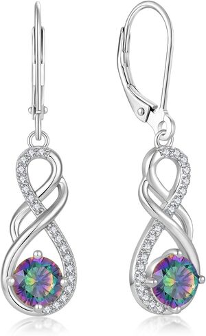 Gemstone Infinity Earrings for Women, S925 Sterling Silver Round cut Zircon Dangle Earring Birthstone Jewelry Gift for Her in Saudi Arabia