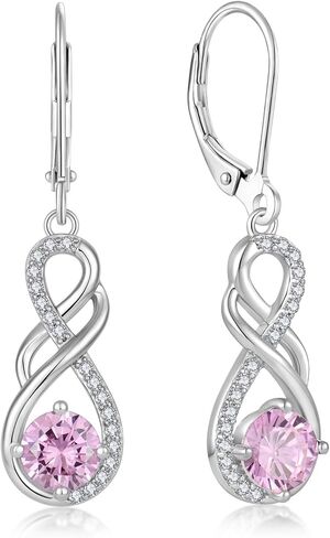 Gemstone Infinity Earrings for Women, S925 Sterling Silver Round cut Zircon Dangle Earring Birthstone Jewelry Gift for Her in Saudi Arabia