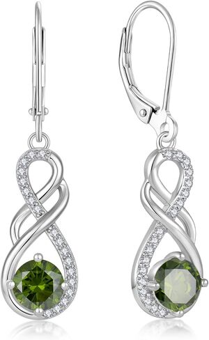 Gemstone Infinity Earrings for Women, S925 Sterling Silver Round cut Zircon Dangle Earring Birthstone Jewelry Gift for Her in Saudi Arabia