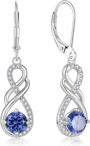 Gemstone Infinity Earrings for Women, S925 Sterling Silver Round cut Zircon Dangle Earring Birthstone Jewelry Gift for Her in Saudi Arabia