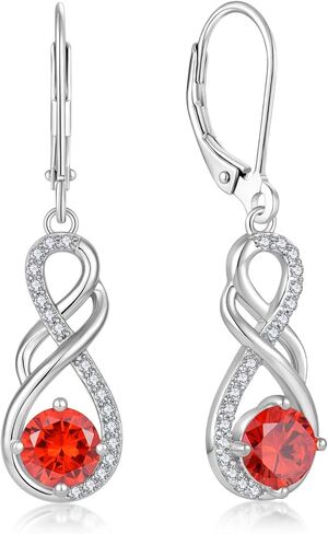 Gemstone Infinity Earrings for Women, S925 Sterling Silver Round cut Zircon Dangle Earring Birthstone Jewelry Gift for Her in Saudi Arabia