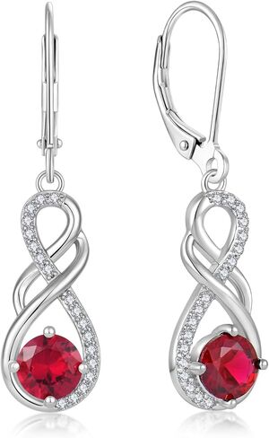 Gemstone Infinity Earrings for Women, S925 Sterling Silver Round cut Zircon Dangle Earring Birthstone Jewelry Gift for Her in Saudi Arabia