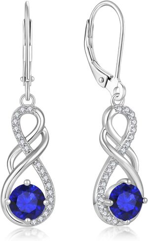 Gemstone Infinity Earrings for Women, S925 Sterling Silver Round cut Zircon Dangle Earring Birthstone Jewelry Gift for Her in Saudi Arabia