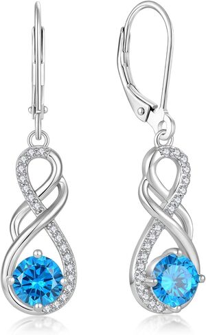 Gemstone Infinity Earrings for Women, S925 Sterling Silver Round cut Zircon Dangle Earring Birthstone Jewelry Gift for Her in Saudi Arabia