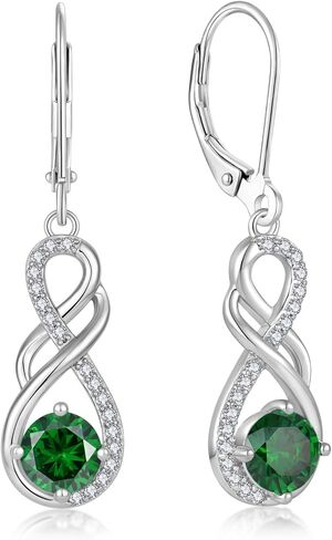Gemstone Infinity Earrings for Women, S925 Sterling Silver Round cut Zircon Dangle Earring Birthstone Jewelry Gift for Her in Saudi Arabia