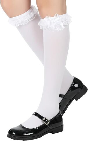 Lace Knee High Socks, White Knee High Socks Girls Lolita Style for School, Daily Wear, Dating and Dance Occasions in Saudi Arabia