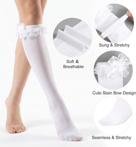 Lace Knee High Socks, White Knee High Socks Girls Lolita Style for School, Daily Wear, Dating and Dance Occasions in Saudi Arabia