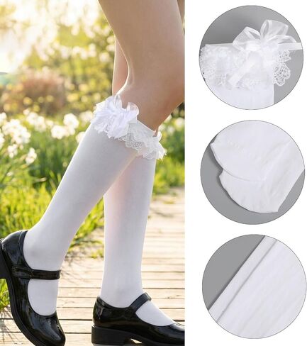 Lace Knee High Socks, White Knee High Socks Girls Lolita Style for School, Daily Wear, Dating and Dance Occasions in Saudi Arabia