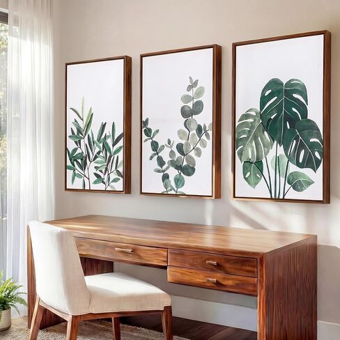 مجموعة فنية جدارية نباتية كبيرة مؤطرة مقاس 16 × 24 بوصة مكونة من 3 قطع مع إطار عائم عميق مقاس 1.38 بوصة - ديكور حائط نباتي أخضر حكيم، مطبوعات فنية لأوراق الزيتون من الأوكالبتوس الأخضر الترابي، صور ألوان مائية طبيعية بسيطة حديثة لغرفة المعيشة وغرفة النوم in Kuwait