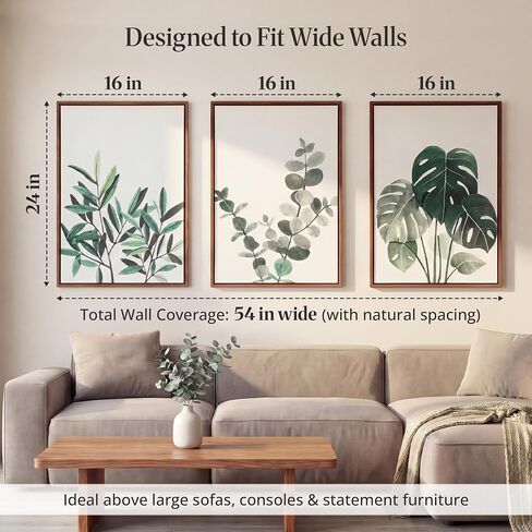 مجموعة فنية جدارية نباتية كبيرة مؤطرة مقاس 16 × 24 بوصة مكونة من 3 قطع مع إطار عائم عميق مقاس 1.38 بوصة - ديكور حائط نباتي أخضر حكيم، مطبوعات فنية لأوراق الزيتون من الأوكالبتوس الأخضر الترابي، صور ألوان مائية طبيعية بسيطة حديثة لغرفة المعيشة وغرفة النوم in Kuwait