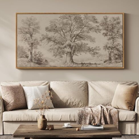 Framed Vintage Landscape Canvas Wall Art for Living Room, Extra Large Horizontal Rustic Tree Botanical Picture Prints Paintings, Neutral Wabi Sabi Artwork Decor for Bedroom Entryway 60x30 Inch in Saudi Arabia