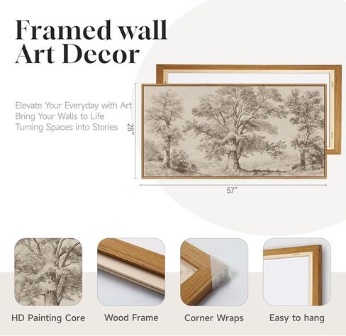 Framed Vintage Landscape Canvas Wall Art for Living Room, Extra Large Horizontal Rustic Tree Botanical Picture Prints Paintings, Neutral Wabi Sabi Artwork Decor for Bedroom Entryway 60x30 Inch in Saudi Arabia