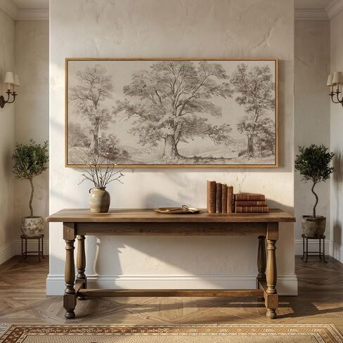 Framed Vintage Landscape Canvas Wall Art for Living Room, Extra Large Horizontal Rustic Tree Botanical Picture Prints Paintings, Neutral Wabi Sabi Artwork Decor for Bedroom Entryway 60x30 Inch in Saudi Arabia