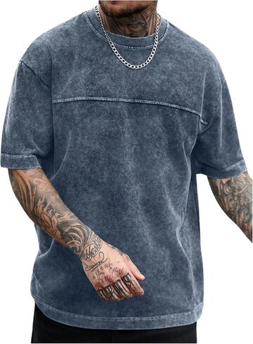 GORGLITTER Men's Oversized Short Sleeve Tee Shirt Y2K Vintage Cool Acid Wash Drippy Streetwear T-Shirts in Kuwait