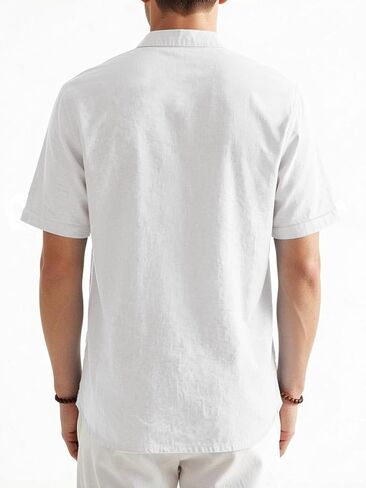 Riskrole Men's Cotton Linen Henley Shirt Casual Band Collar Short Sleeve T-Shirt for Summer Beach Vacation in Saudi Arabia
