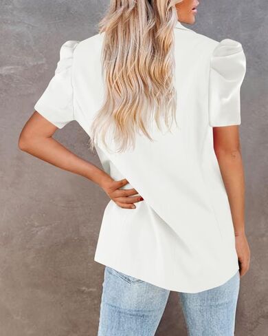 Newffr Womens Summer Blazers Casual Short Puff Sleeve Open Front Office Blazers Bussiness Jackets Work Suit White in Saudi Arabia