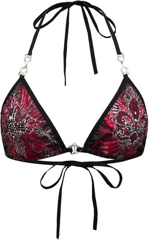 WDIRARA Women's Grunge Punk Cross Graphic Bra Sexy Halter Crop Tie Backless Bras Y2K Rave in Kuwait