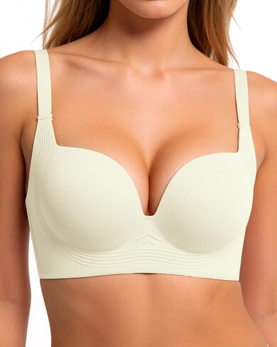 Women's Push Up Wireless Balconette Bra, Green, M | Jelly Bras, Shaping Bralettes, Supportive Seamless, Everyday Comfort, T-Shirt Bra in Saudi Arabia