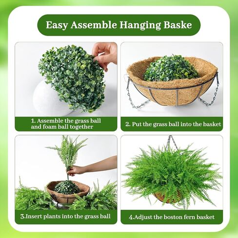 2 Set Artificial Ferns for Outdoors with Coconut Baskets, Fake Hanging Boston Ferns with 12" Coir Pot &Chain,UV Resistant Faux Hanging Persian Grass Baskets for Outdoor Porch Patio Decor in Saudi Arabia