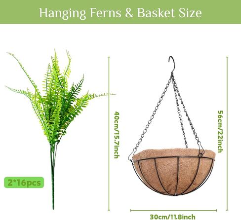 2 Set Artificial Ferns for Outdoors with Coconut Baskets, Fake Hanging Boston Ferns with 12" Coir Pot &Chain,UV Resistant Faux Hanging Persian Grass Baskets for Outdoor Porch Patio Decor in Saudi Arabia