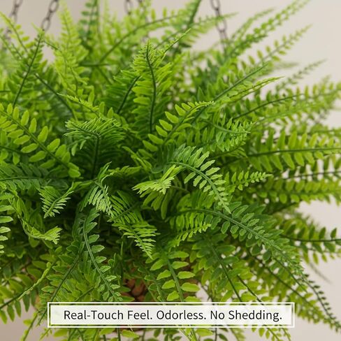 2 Set Artificial Ferns for Outdoors with Coconut Baskets, Fake Hanging Boston Ferns with 12" Coir Pot &Chain,UV Resistant Faux Hanging Persian Grass Baskets for Outdoor Porch Patio Decor in Saudi Arabia