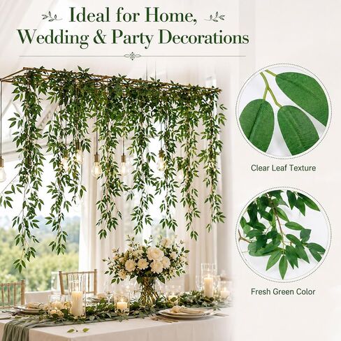 5 Pack Artificial Willow Garland, 6 FT Faux Greenery Vine Garland, Hanging Willow Leaf Vines for Room Wall Decor, Wedding Arch, Table Runner, Party Backdrop, Indoor Outdoor Home Decoration in Saudi Arabia