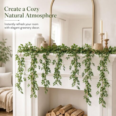 5 Pack Artificial Willow Garland, 6 FT Faux Greenery Vine Garland, Hanging Willow Leaf Vines for Room Wall Decor, Wedding Arch, Table Runner, Party Backdrop, Indoor Outdoor Home Decoration in Saudi Arabia